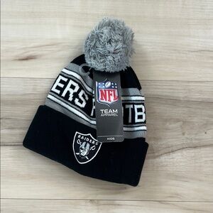 NFL Kids Raiders Black and White Pom Beanie
